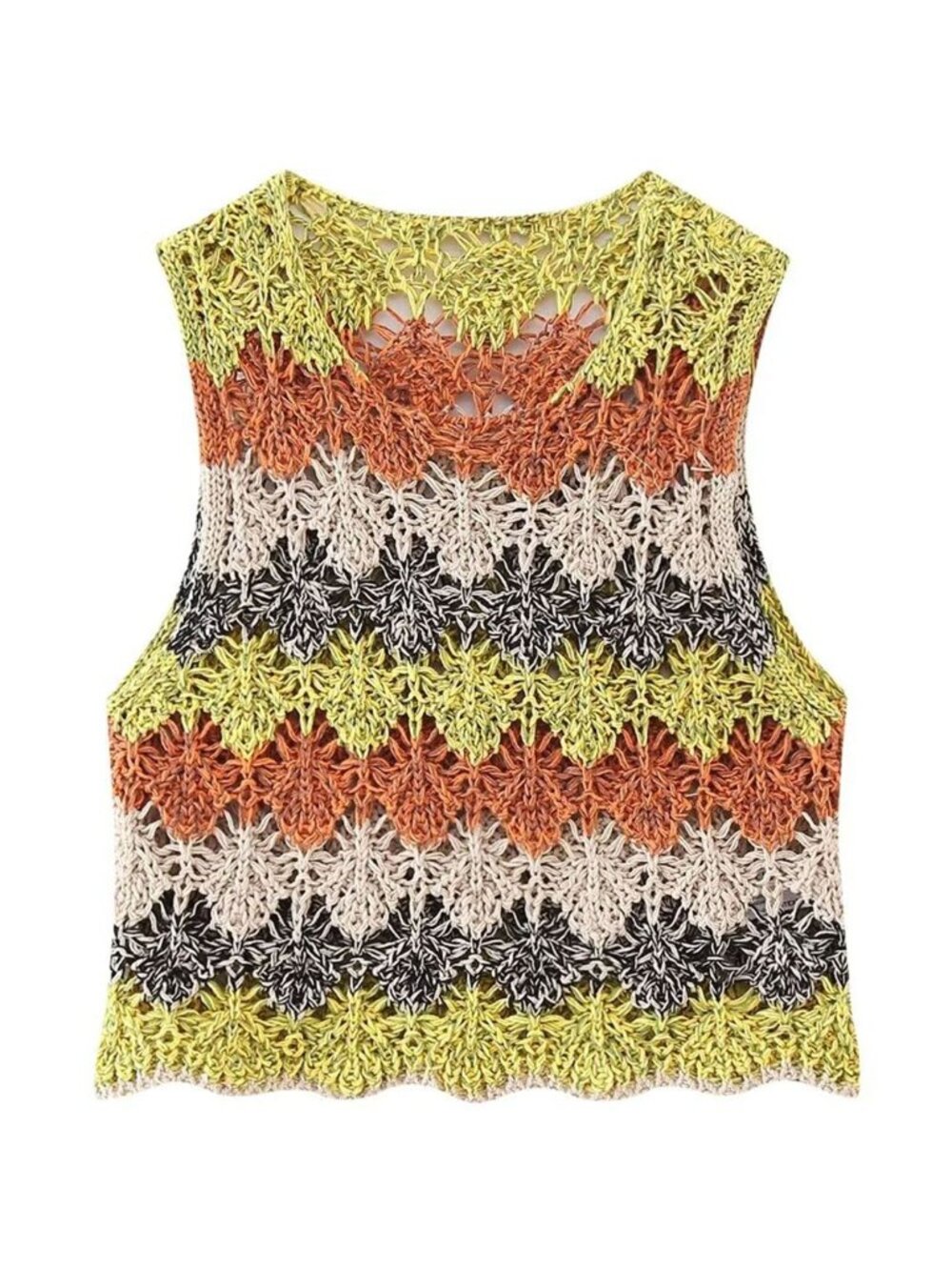 ZARA Openwork Crochet Sleeveless Crop Top~Size S~Multicolor Boho Festival L17 15